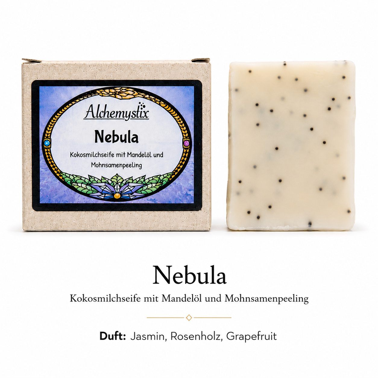 Nebula - savon au lait de coco avec huile d'amande et peeling aux graines de pavot