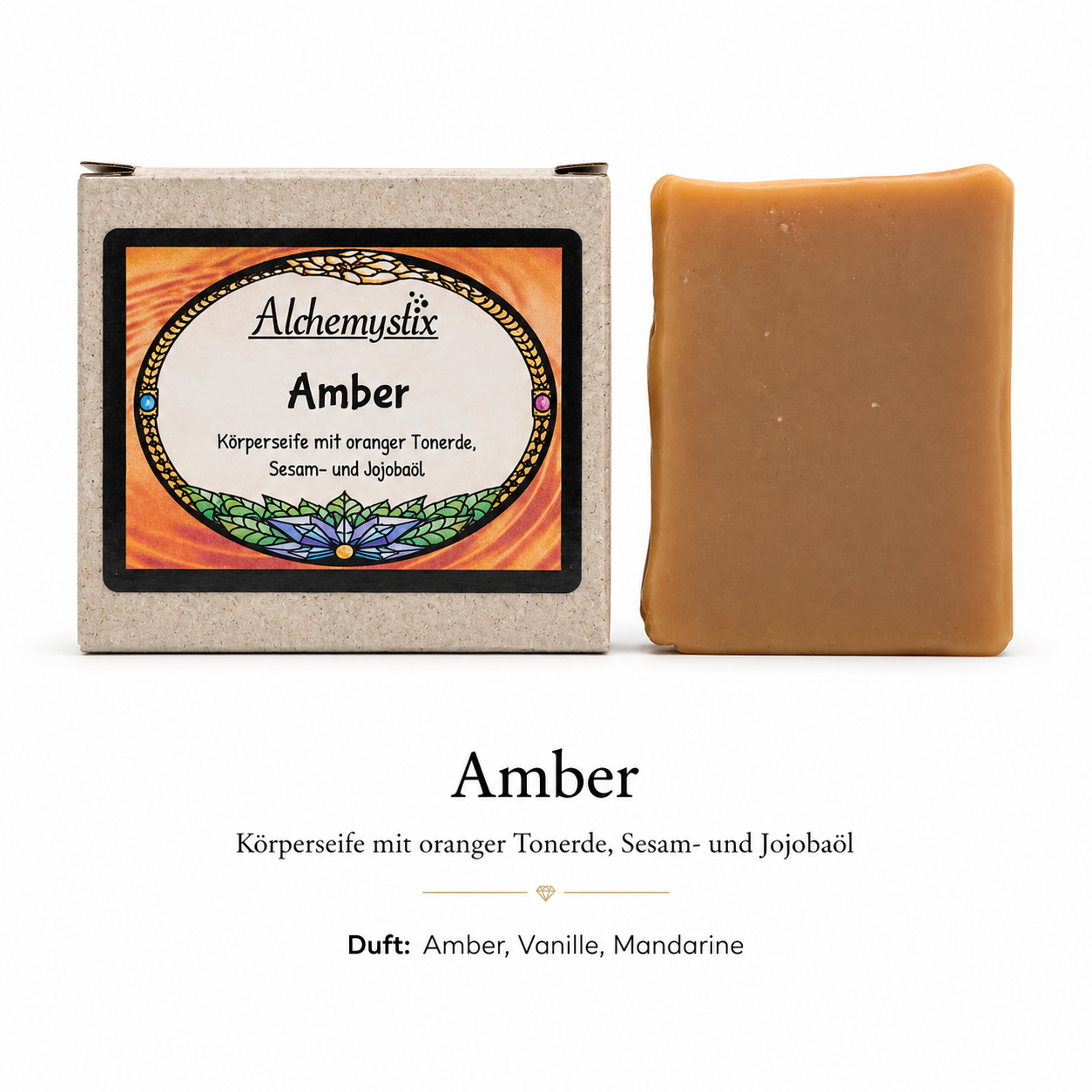 Amber - Körperseife mit oranger Tonerde, Sesam- und Jojobaöl