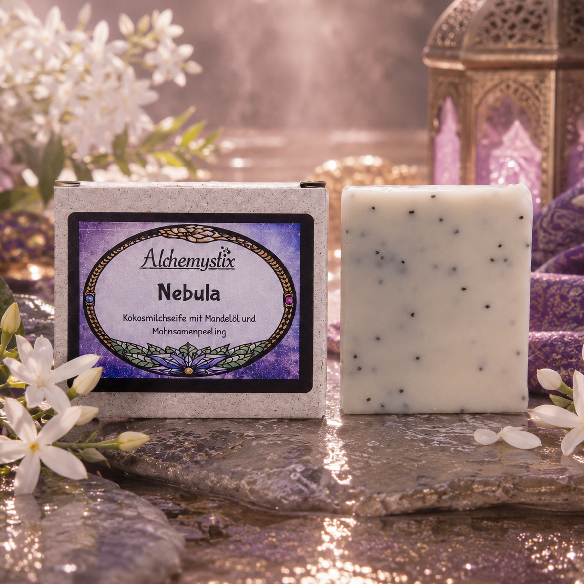 Nebula - savon au lait de coco avec huile d'amande et peeling aux graines de pavot