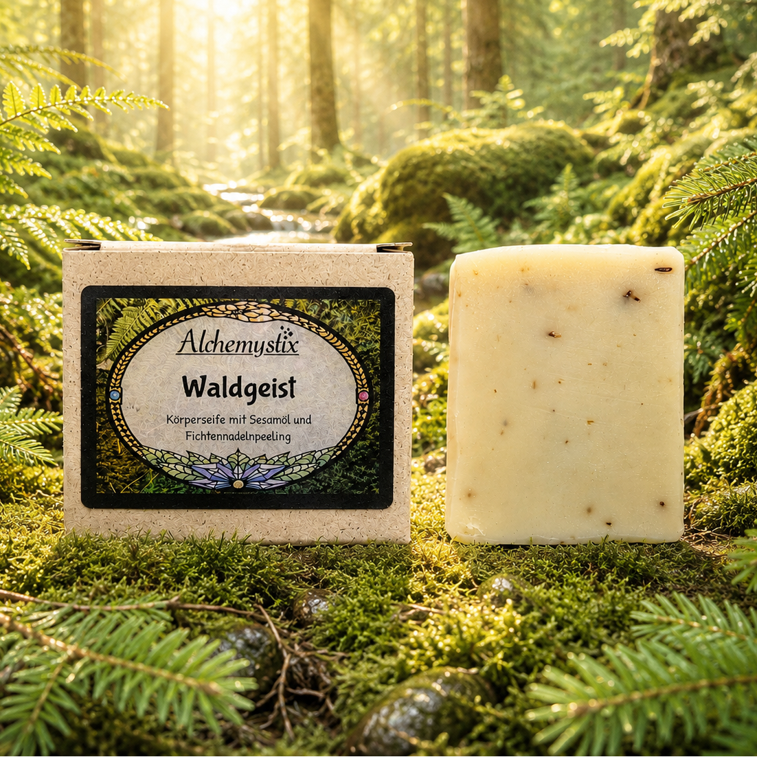 Waldgeist - Körperseife mit Sesamöl und Fichtennadelnpeeling